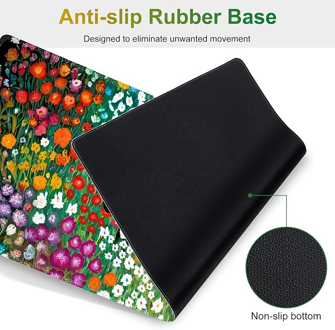 Large Gaming Mouse Pad Set, 4 in1 Ergonomics Keyboard Desk Mat w/Memory Foam Wrist Rest, Computer Extended Game Mousepad, Non-Slip Desk Matt Easy Typing Pain Relief I Multicolored Flower Cat