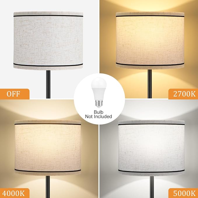 60'' Modern Floor Lamp with Shade, Tall Lamps for Living Room, Bedroom, Office, Dining Room, Beige Lampshade with Black Stripes(Without Bulb)