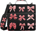 3 Ring Zipper Binder with Shoulder Strap Pink Red Bow Black 1.5 inch Binders Keeper Large Capacity Multi Pockets for School Office Supplies