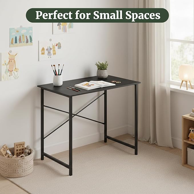 32 Inch Computer Desk, Small Writing Desk for Home Office Bedroom | 265 lb Capacity, Reinforced X-Frame, Waterproof MDF Top, Scratch-Resistant Surface, Easy Assembly, Black