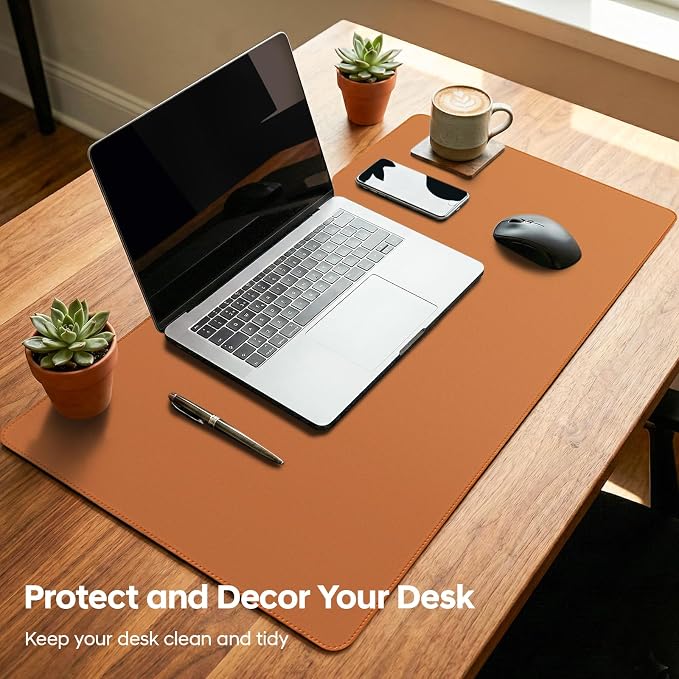 Leather Desk Pad Protector, Office Desk Mat, Large Mouse Pad, Non-Slip PU Leather Desk Blotter, Waterproof Computer Desk Writing Pad for Office and Home (Brown, 23.6" x 13.7")