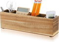 Jetec Wooden Pencil Pen Holder for Desk 6 Compartments Wood Office Desk Organizers for Countertop Adjustable Makeup Brush Organizer Silverware Caddy for Party, Home, Art Supplies (Acacia Wood)