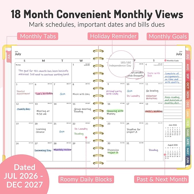 Jul 2026 - Dec 2027 Planner, Forvencer 18 Month Planner 2026-2027, 6" x 8"