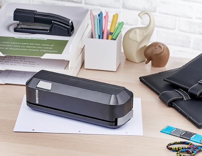 Bostitch Office Electric 3-Hole Punch, Dual Paper Loading, Heavy Duty, Jam-Free 20 Sheet Capacity, AC Adapter or Battery Powered, Space Saving, Black, (EHP20-BLK)