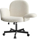 Marsail Criss Cross Office Chair with Adjustable Armrests & Wheels, Vanity Chair with Wide Cushion, Reclining Back, Soft Chenille Fabric, Desk Chair for Home Office, Makeup Room, Bedroom, White