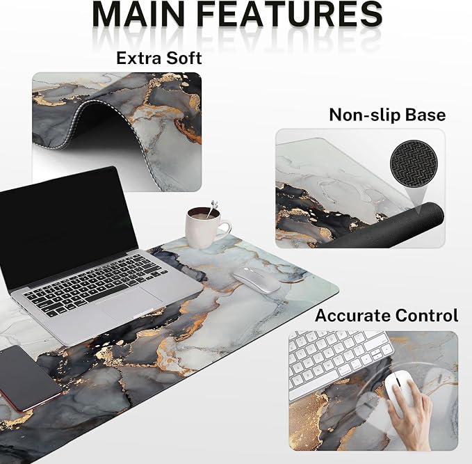Keyboard Mouse Pad Set, 4 in 1 Desk Mat Set, Black Ink | Landscape Mountain Art Large Mousepad+Keyboard Wrist Rest+Mouse Wrist Rest+Coaster Ergonomic Design for Home Office Computer
