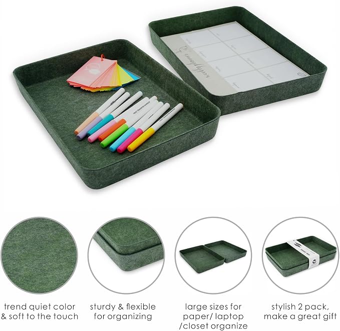 2pc Office desk drawer organizer tray letter-size file Forest Green