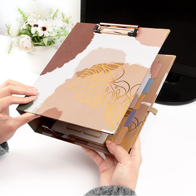 EYROZILL 2 Inch Mini 3 Ring Binder for 5.5" x 8.5" Paper with 5-Tab Dividers EYROZILL Cute Mini Binder for School/Office Supplies and Home, Brown Impression