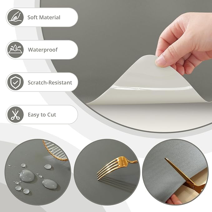 LovePads Makeup Mat for Vanity, 14" x 24" PVC Desk Mat & Dresser Cover Top | Waterproof Desk Protector, Vanity and Desk Accessories; Wipes Clean, Ideal for Writing, Nail Art, Craft Table, Dark Grey+Grey