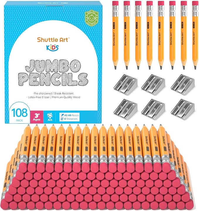 Shuttle Art 108 Pack Jumbo Pencils 4.5in