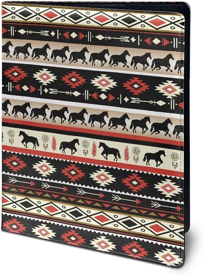 Dreaweet Aztec Ethnic Tribal Horse Pattern Portfolio Leather Padfolio Binder Interview Resume Portfolio Folder Business Card Holder Organizer Letter Size Writing Pad