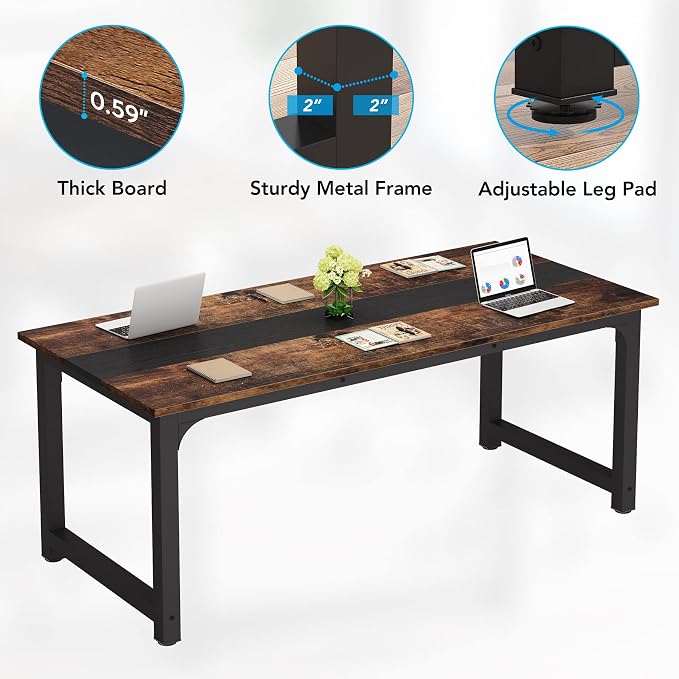 LITTLE TREE 70.8 Inch Large Executive Office Desk, Simple Computer Workstation with 31.5 inch Wide Desktop for Home Office
