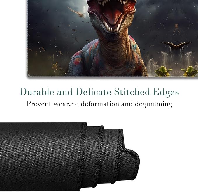 Extended Gaming Mouse Pad 31.5" x 11.8", with Edge Stitching, Non-Slip Rubber Base Keyboard Pad, Suitable for Work, Game, Office, Home and Coasters, Dinosaur