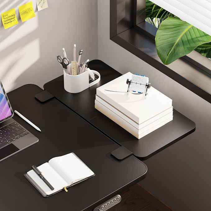 Desk Extender Tray, 24" x 12", with Laptop Holder, Medium, Black | Desk Extension, Clamp on Desk Shelf, Clamp On Keyboard Tray for Office and Home, Workstation Organizer
