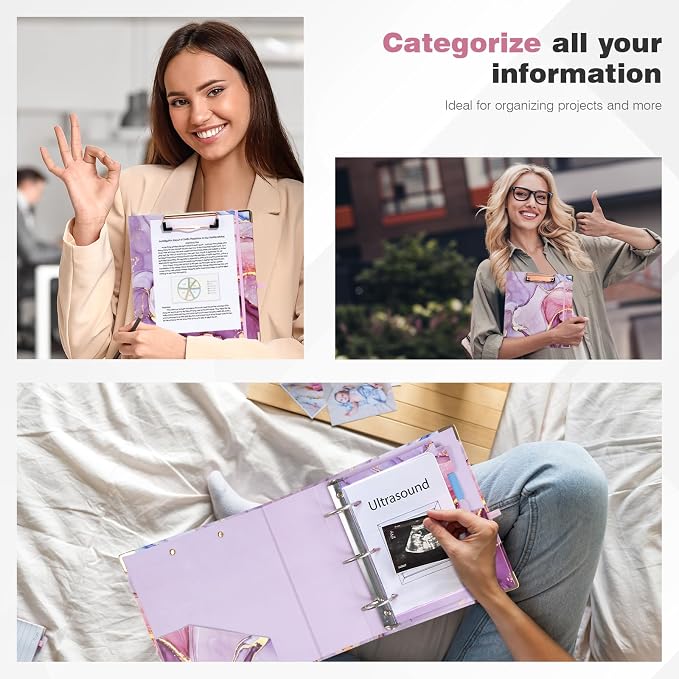 Ospelelf Mini 3 Ring Binder, 2 Inch, Cute Pink Marble Binder for 5.5" x 8.5" with 5 Tab Dividers, File Folder Labels and Low Profile Clipboards