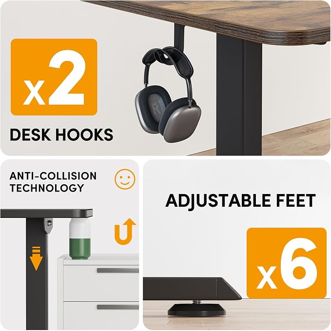Cubiker L Shaped Standing Desk - 63 x 55 Inch Electric Adjustable Height Corner Standing Desk, Ergonomic Sit Stand Up Table, Splice Board for Home Office, Rustic Brown