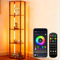 RGBCW Floor Lamp with Shelves, LED Smart Modern Floor Lamp with Music Sync, Color Changing Corner Display Shelf Lamp, Standing Lamp with Shelves for Living Room and Bedroom, Office, Brown