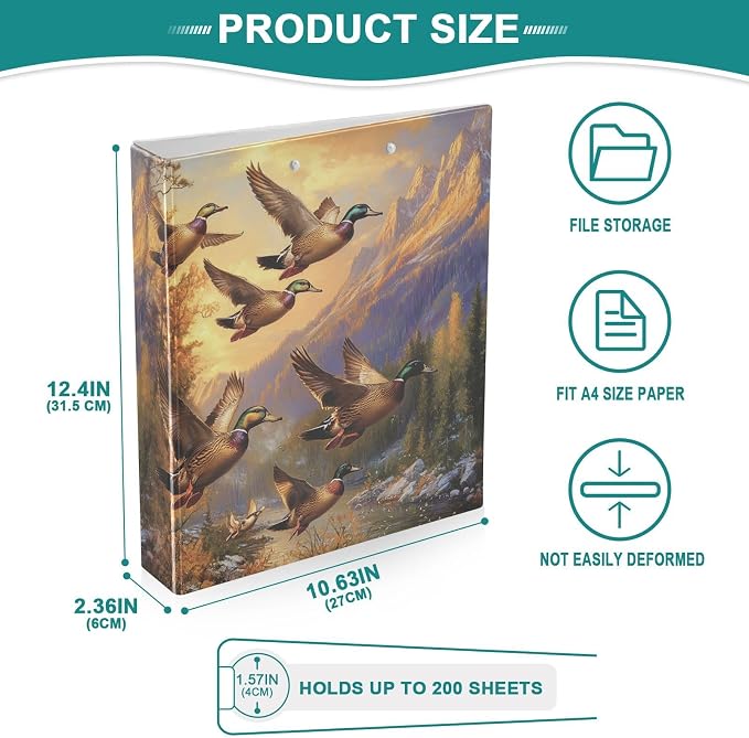Mallards Ducks Decorative 3 Ring Binder 1.5 Inch Large View Binders with Pockets Holds 200 Sheets File Organizer for Office College School, 1 Pack