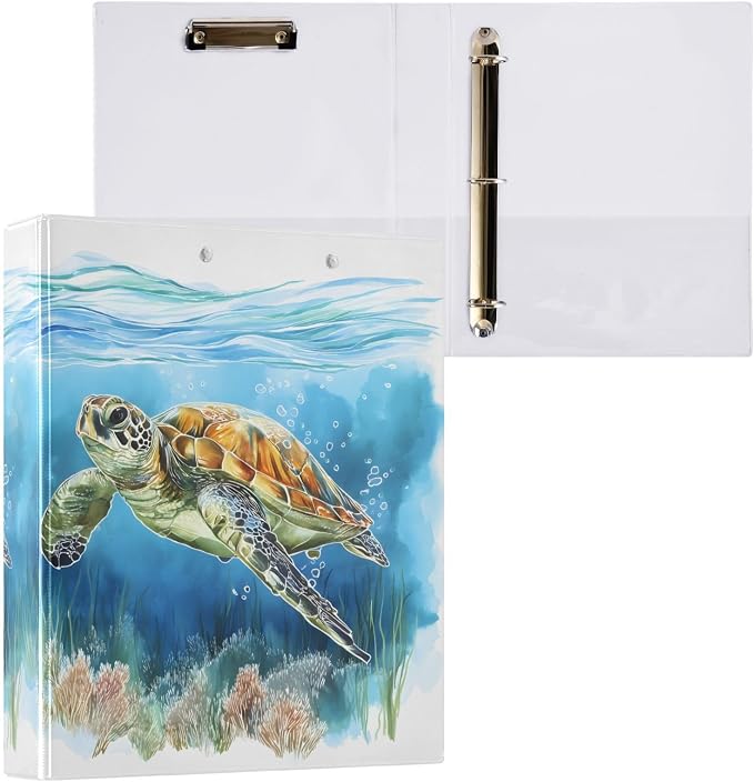 ALAZA 3 Ring Binder Sea Turtle Watercolor Clipboard Round Ring Binder Holds 1.5 Inch Three Ring Binder Heavy Duty Ring Binders for Office Supplies, 1Pack