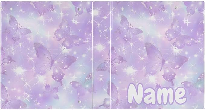 Custom 3 Ring Binder Stars and Butterflies 1.5" Round Ring Binders Personalized Name View Binder with 200 Sheet for Kids School Supplies Women Men Office, 1 Pack