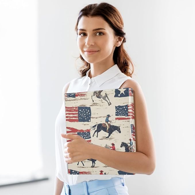 American Rodeo Cowboys Decorative 3 Ring Binder 1.5 Inch Large View Binders with Pockets Holds 200 Sheets File Organizer for Office College School, 2 Pack