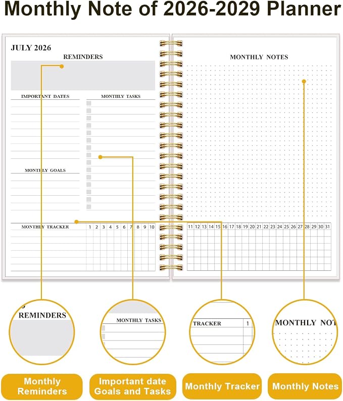 2026-2029 Monthly Planner - 36 Month PLanner Calendar from August 2026 to June 2029, 3 Year Planner 2026-2029 with Flexible Cover, Inner Pocket, Perfect for Home | School | Office, 5.8" x 8.5", Crushed Flower