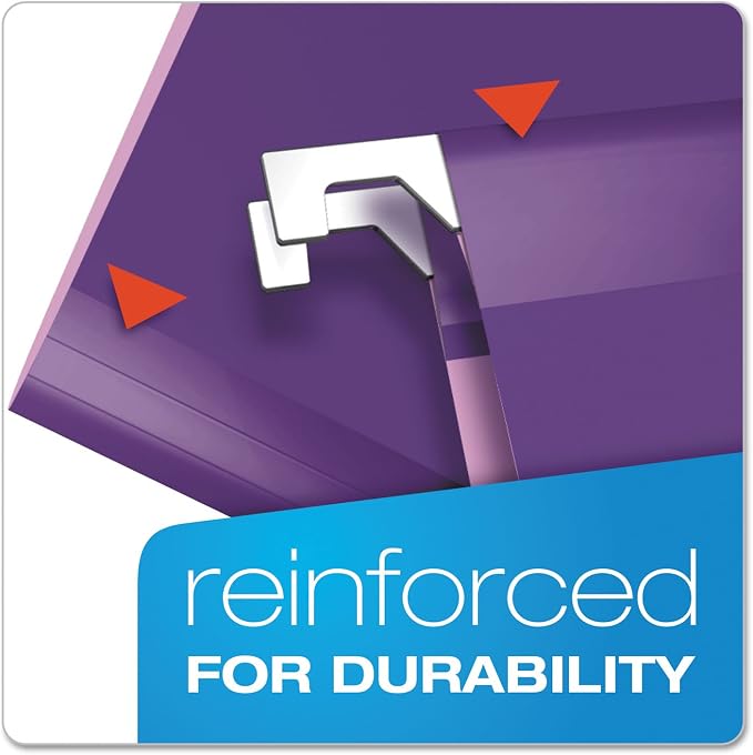 Pendaflex Reinforced Hanging File Folders, Letter Size, 1/5 Cut, Assorted Jewel-Tone Colors, 25/BX (4152 1/5 ASST2)