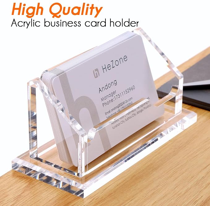 HeZone Acrylic Card Holder Clear Horizontal Business Card Organizer Stand for Desk 1 Slots Business Cards Stand for Women and Men,Office Desk Accessories,Organize 50 Cards-1 Pack