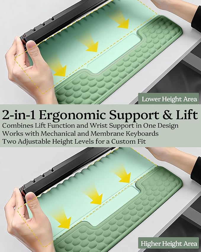 Wrist Rest for Computer Keyboard, 2 in 1 Keyboard Wrist Support Pad, Memory Foam Keyboard Riser Holder Lift Tray with Wrist Pad for Easy Typing for Office Desk, Home, School (Square Green)