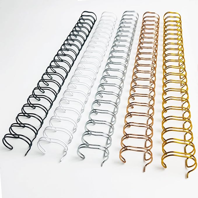 Binditek Metal Wire Binding Spine, 1/2 Inch, 2:1 Pitch, Multi Color 50 Pack | Double Loop Wire Binding Spines, 21-Loop, 140 Sheet Capacity, 5 Assorted Colors (Black,Gold,Silver,White,Rose Gold)