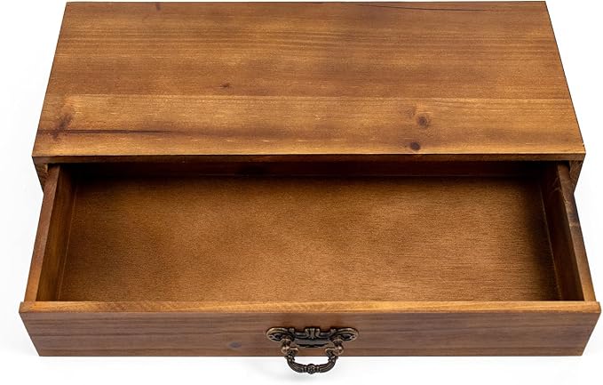 Office Desk Organizer with Drawers Light Brown Vintage Wood Desktop Storage Box Workspace School Supplies Farmhouse Kitchen Countertop Organizer Makeup Storage Box for Home Toiletries Supplies Vanity