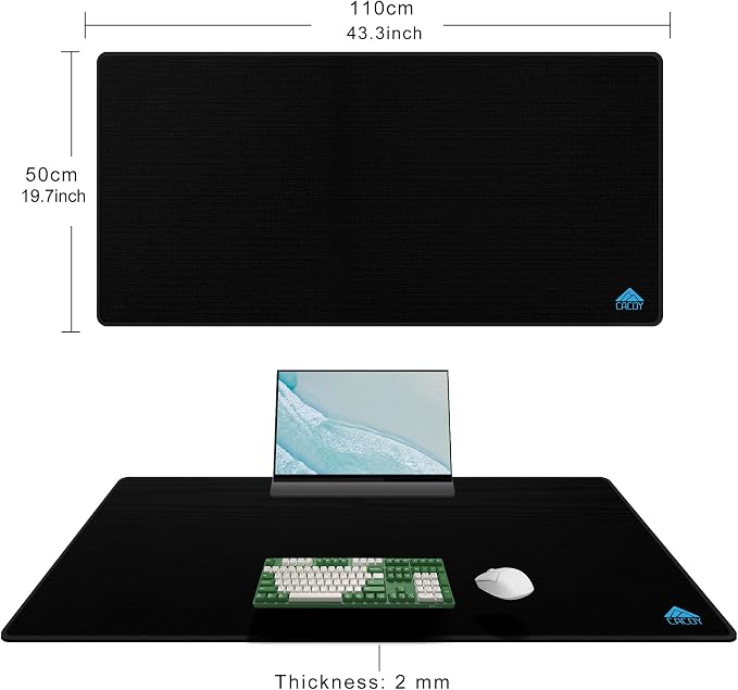 Cacoy 43"x20" Extended Gaming Mouse Pad, Non-Slip Computer Desk Mat, Black | XXL Large Gamer Keyboard Mouse Mat Superior Micro-Weave Cloth Anti-Slip Rubber Base Durable Stitched Edge Desk Pad for Laptop