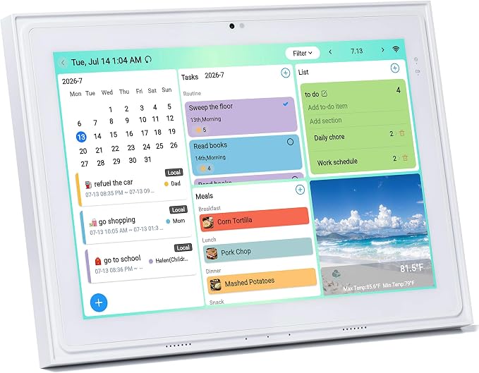 12.3" Digital Calendar Family Kitchen Hub With Meal Planner