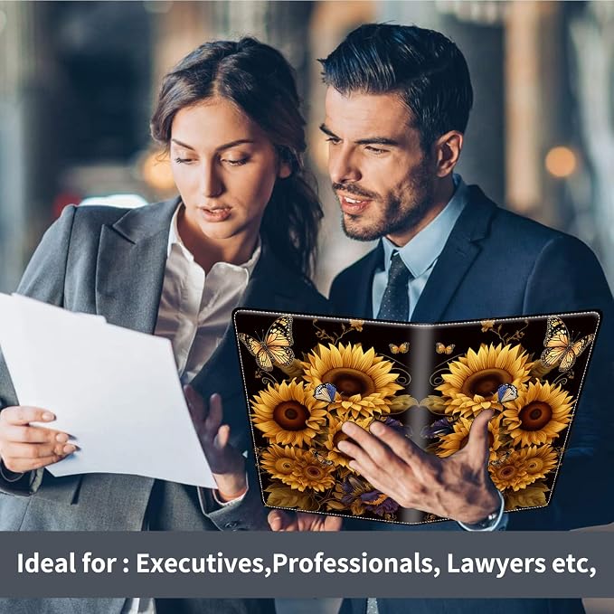 Padfolio/Portfolio Folder Clipboard,Padfolio Clipboard,Writing Portfolio Leather with Cover for Card Holder Slot Letter Size A4 for Office Conference Notepad Clip Boards,Sunflowers Butterflies