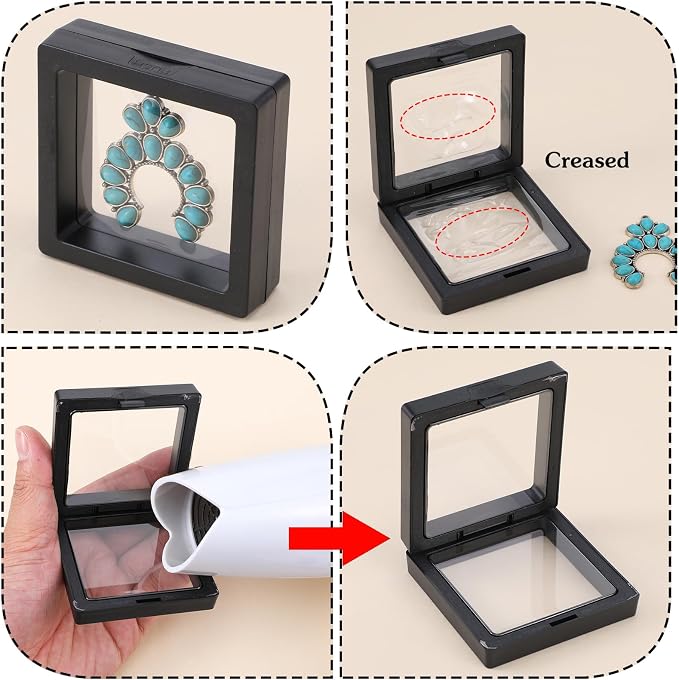 60 Pcs 3D Floating Display Case, 2.8 x 2.8 x 0.8 Inch Transparent Film 3D Floating Coin Display Frame Holder Stands for Challenge Coins, Jewelry, Shells, Gems, Rocks, Fossils, Specimen, Black
