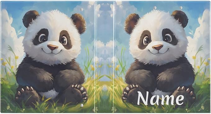 Custom 3 Ring Binder Panda in Grass 1.5" Round Ring Binders Personalized Name View Binder with 200 Sheet for Kids School Supplies Women Men Office, 1 Pack