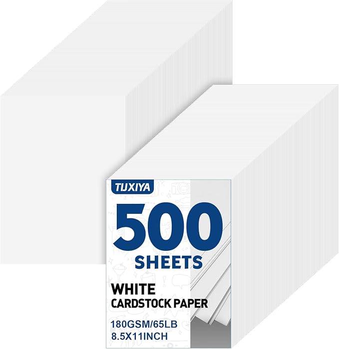 TUXIYA 500 Sheets White Cardstock Paper,8.5" X 11" Card Stock 180 GSM/65 LB | Cardstock Printer Paper Construction Paper White Card Stock for Art, Invitations, DIY Cards, Watercolor & Craft Projects