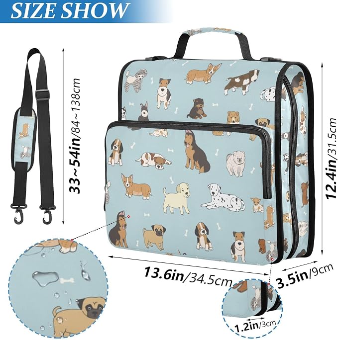 Cute Puppy Dog Binder Bag 3 Ring Zipper with Handle Shoulder Strap | for School Work Office Organizer Storage Case