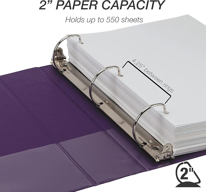 Samsill Durable 2 Inch Binder, D Ring Binder, Customizable Clear View Cover, Purple, 12-Pack, Holds 475 Pages
