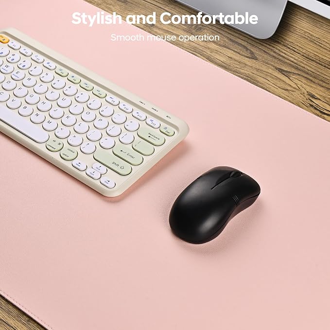 Leather Desk Pad Protector, Office Desk Mat, Large Mouse Pad, Non-Slip PU Leather Desk Blotter, Waterproof Computer Desk Writing Pad for Office and Home (Light Pink, 31.5" x 15.7")