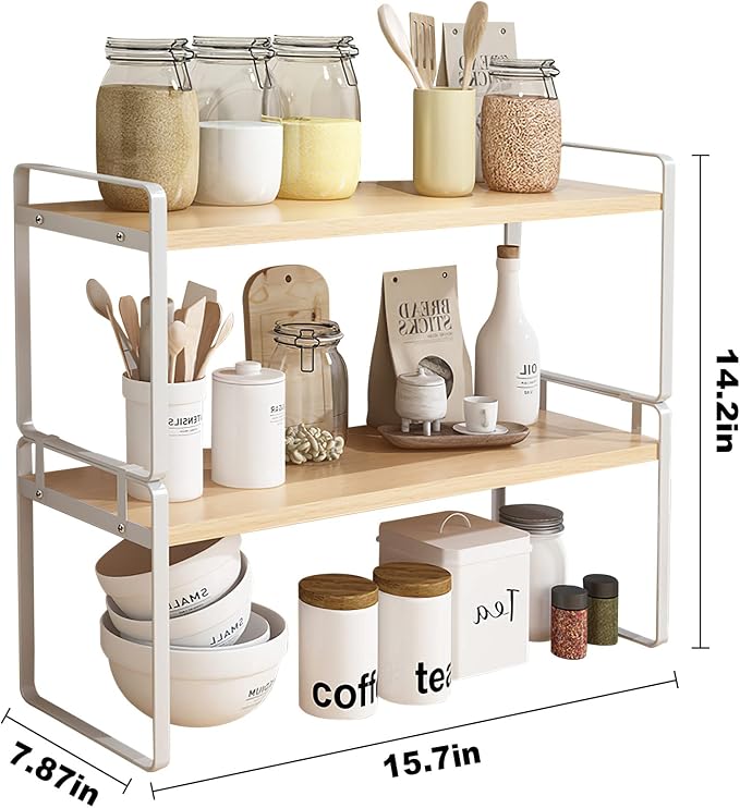YGYQZ Desk Shelf Organizer, 2-Tier Desktop Bookshelf, White & Wood | Detachable Design, 2-Tier Storage, Multi-Use Desktop Shelf, Compact Organization, Ideal for Office, Dorm & Home