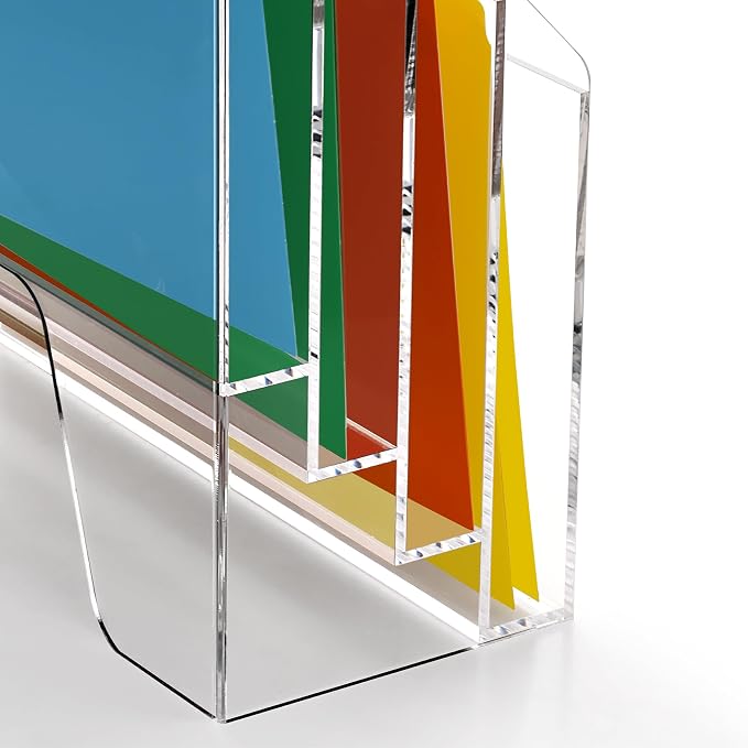 DINGHUO Acrylic Desk File Mail Organizer Wall Mounted, 4-Tier Hanging File Folder Holder, Clear Office Magazine Rack (Adhesive Hooks x 2)