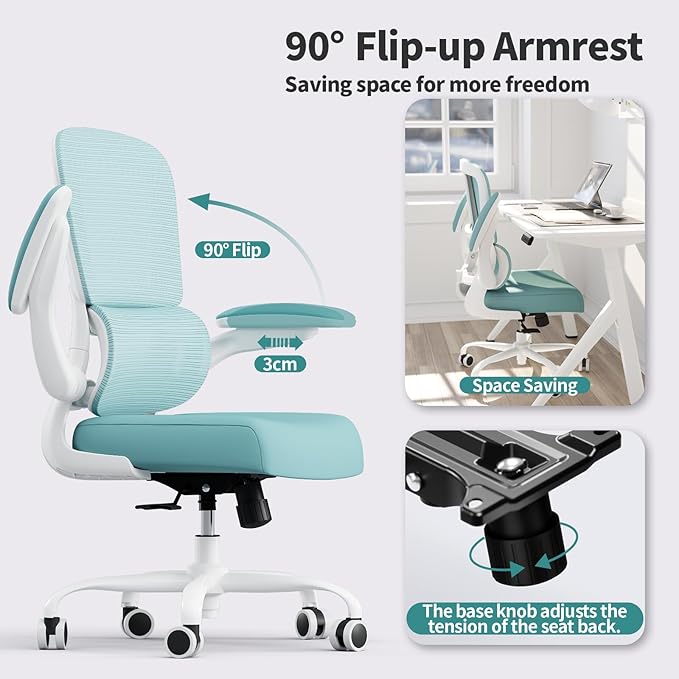 TRALT Office Chair - Ergonomic Desk Chair with Adjustable Lumbar Support, Mesh Computer Chair, Executive Chair for Home Office Comfortable Lumbar Support (1, Mint Green)