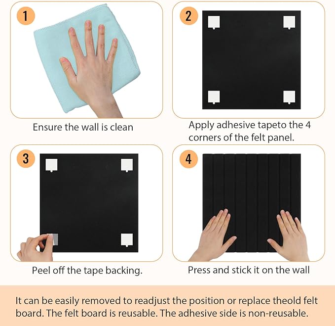 Smarpau Large Cork Board for Walls, 48"x36" Bulletin Board, 12 Pack Slat Felt Wall Tiles with Pushpins Removable Security Tabs, Pin Board for Office Wall Organizer Protector -Black