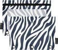 Blue White Zebra Print Pencil Pouch for 3 Ring Binder, 2 Pack Waterproof Pencil Bags Clear Window Pencil Case Zipper School Office Supplies