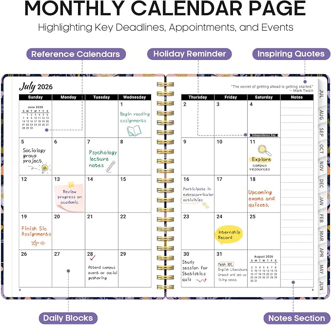 Taja Planner 2026-2027, Jul 2026-Jun 2027 Monthly & Weekly Calendar Planner | 6.3" x 8.5", Hardcover Academic Calendar, Teacher Student Agenda Book with Tabs, School Office Supplies, Mushroom Garden