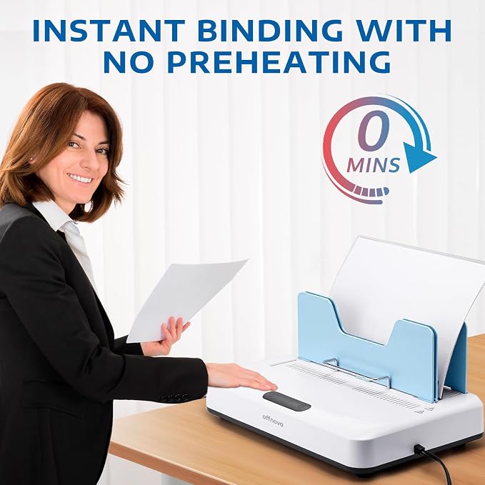 OFFNOVA Thermal Binding Machine 500 Sheets Capacity, No Preheat, Air Cooling, Book Binder Machine with 10 Binding Covers, A4/A5/Letter Size Business Documents, Office and Homeschool Projects,Blue