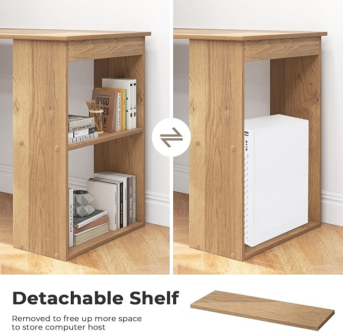 GRAFFY Computer Desk with 6 Storage Shelves - 48" Reversible Writing Desk Workstation with Bookshelf and CPU Stand, Modern Compact Office Desk for Bedroom, Study, Home, Office (Natural) | Reversible Writing Desk with 6 Storage Shelves, Modern Compact O...