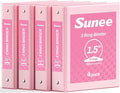 SUNEE 1.5 Inch Binders 3 Ring 4 Pack, Clear View 1 1/2 Inch Binders Three Ring PVC-Free (Fit 8.5x11 Inches) for School or Office Supplies, Pink