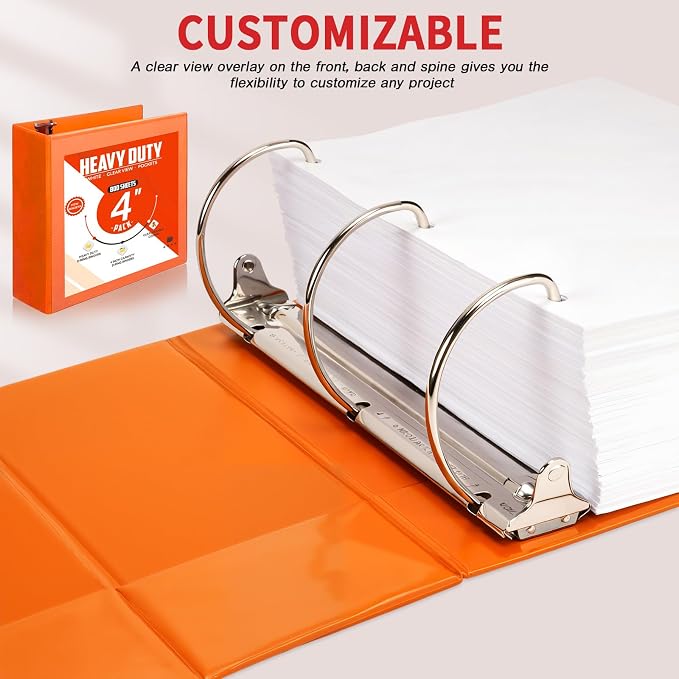 Sinload 6 Pcs 3 Ring Binder, Large Capacity D Ring Binders with Pockets, 8.5" x 11" Presentation Folder View Binder with Customizable Clear Cover for Documents Files Projects(Multicolored,4 Inch)